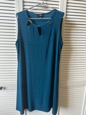 AGB Teal Blue Sleeveless Keyhole Knit Tank